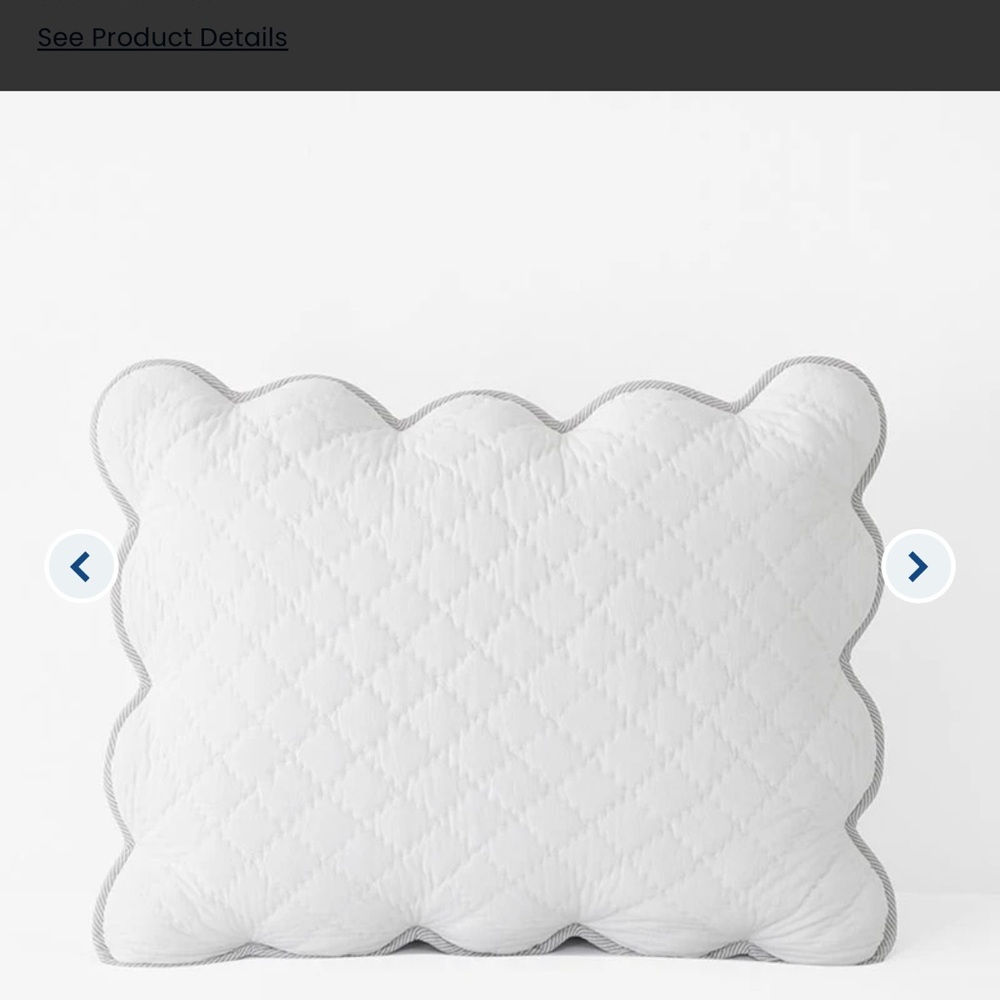 White Quilted Pillow with Gray Trim - Picture 2 of 6